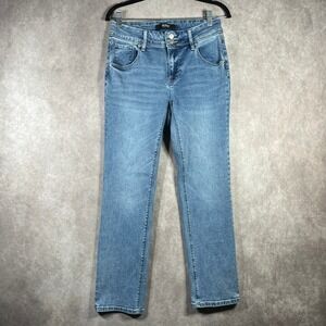 Hudson Slim Straight Jeans Womens 4 Blue Denim Medium Wash Mid Rise Flap Pockets